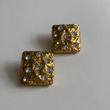 Vintage Textured Crystal Clip Ons