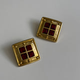 Vintage Modernist Red Crystal Clip Ons