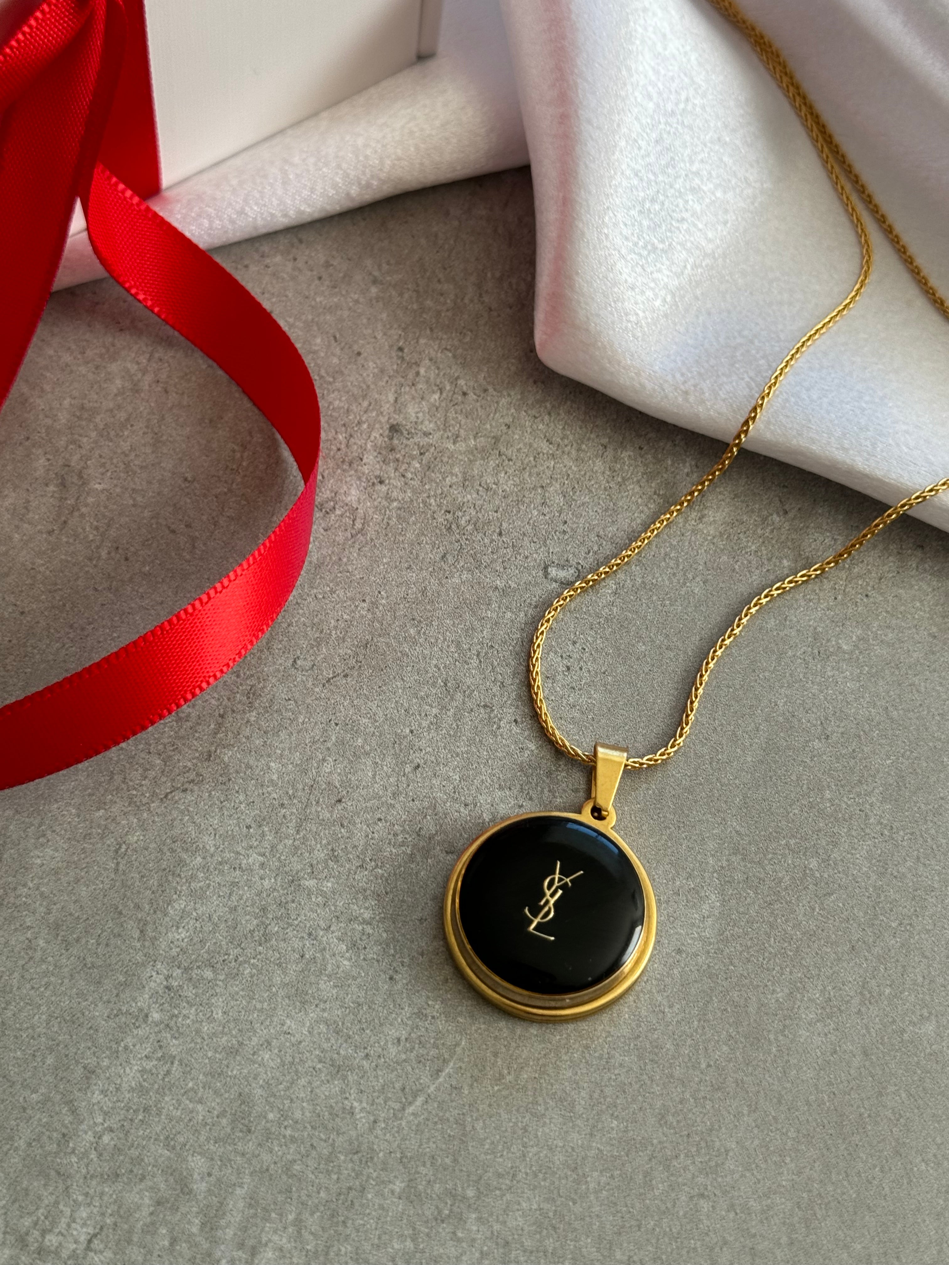 Vintage ysl logo pendant on sale necklace