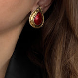 Vintage Red Tear Drop with Gold Accent Clip Ons