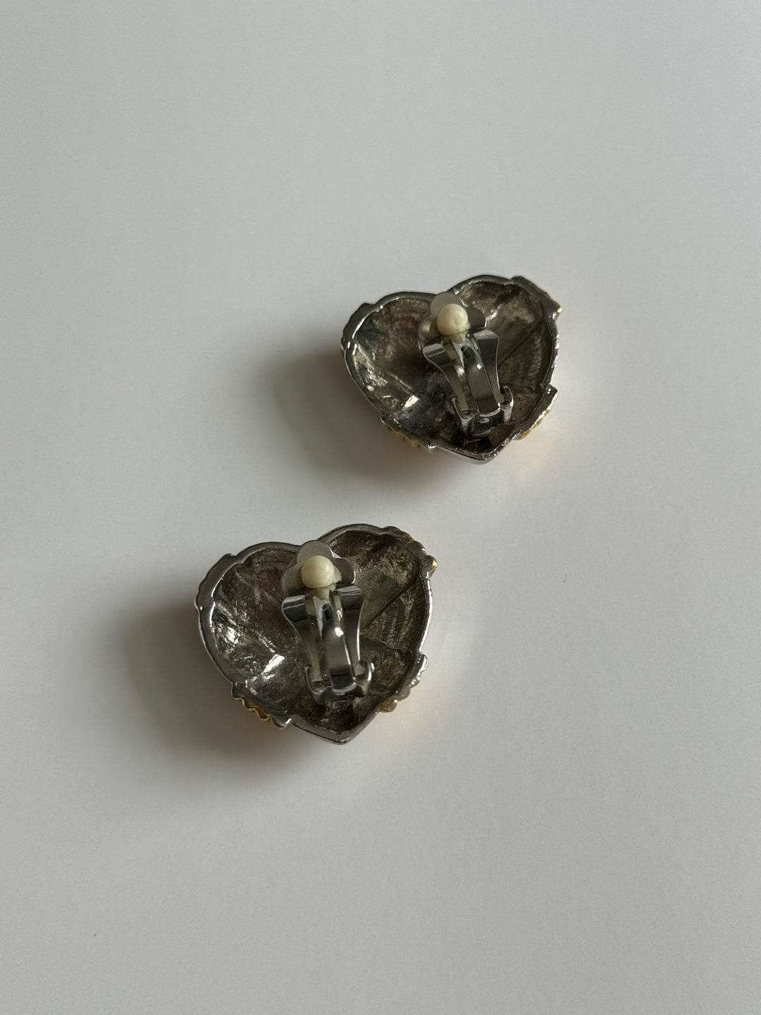 Vintage Modernist Two Tone Heart Clip Ons