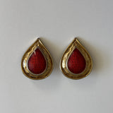 Vintage Red Tear Drop with Gold Accent Clip Ons